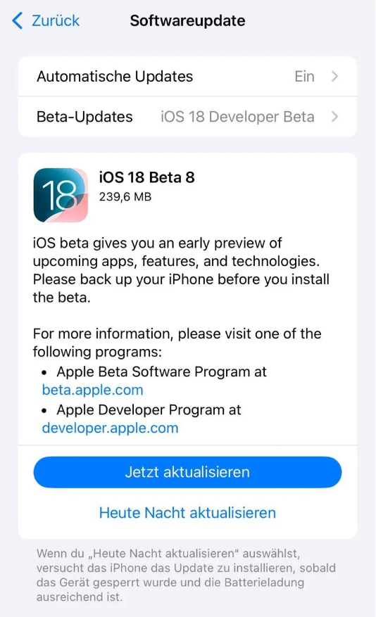 望花苹果手机维修分享苹果 iOS / iPadOS 18 开发者预览版 Beta 8 发布 